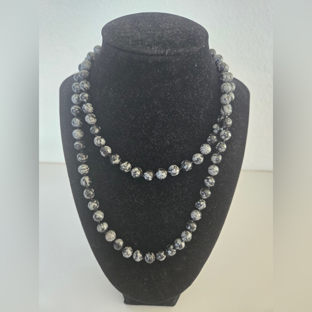 Blue Lace Agate Gemstone Bead Necklace | 36” Long | Natural Stone